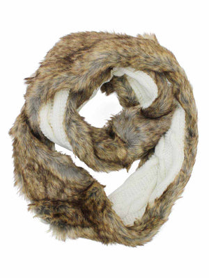 Cable Knit Infinity Scarf With Faux Fur Lining