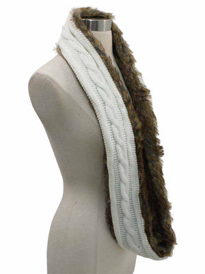 Cable Knit Infinity Scarf With Faux Fur Lining