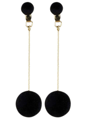 Womens Black Plush Ball Gold Tone Drop Earrings
