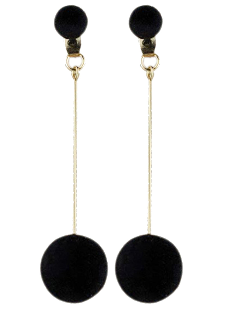 Womens Black Plush Ball Gold Tone Drop Earrings