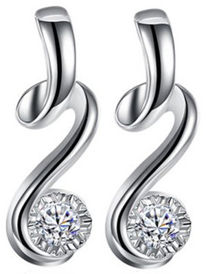 Sterling Silver Plated Twisted Bar & Rhinestone Earrings