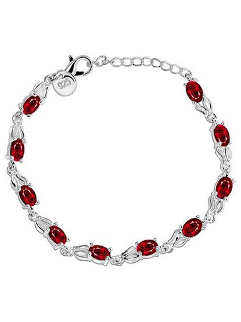 Sterling Silver Plated Simulated Ruby Bracelet