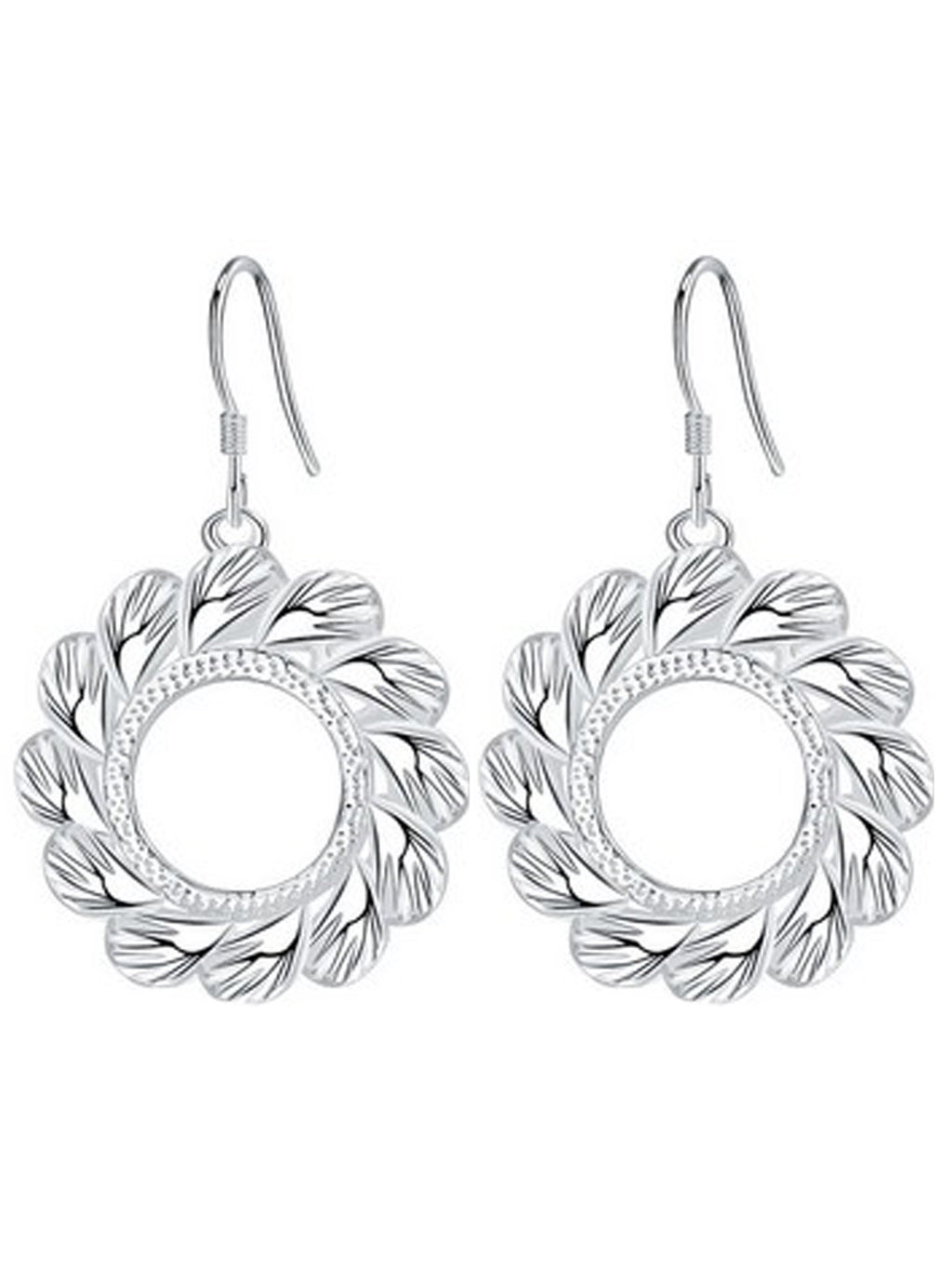 Sterling Silver Plated Circle Filigree Drop Earrings