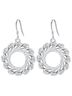 Sterling Silver Plated Circle Filigree Drop Earrings