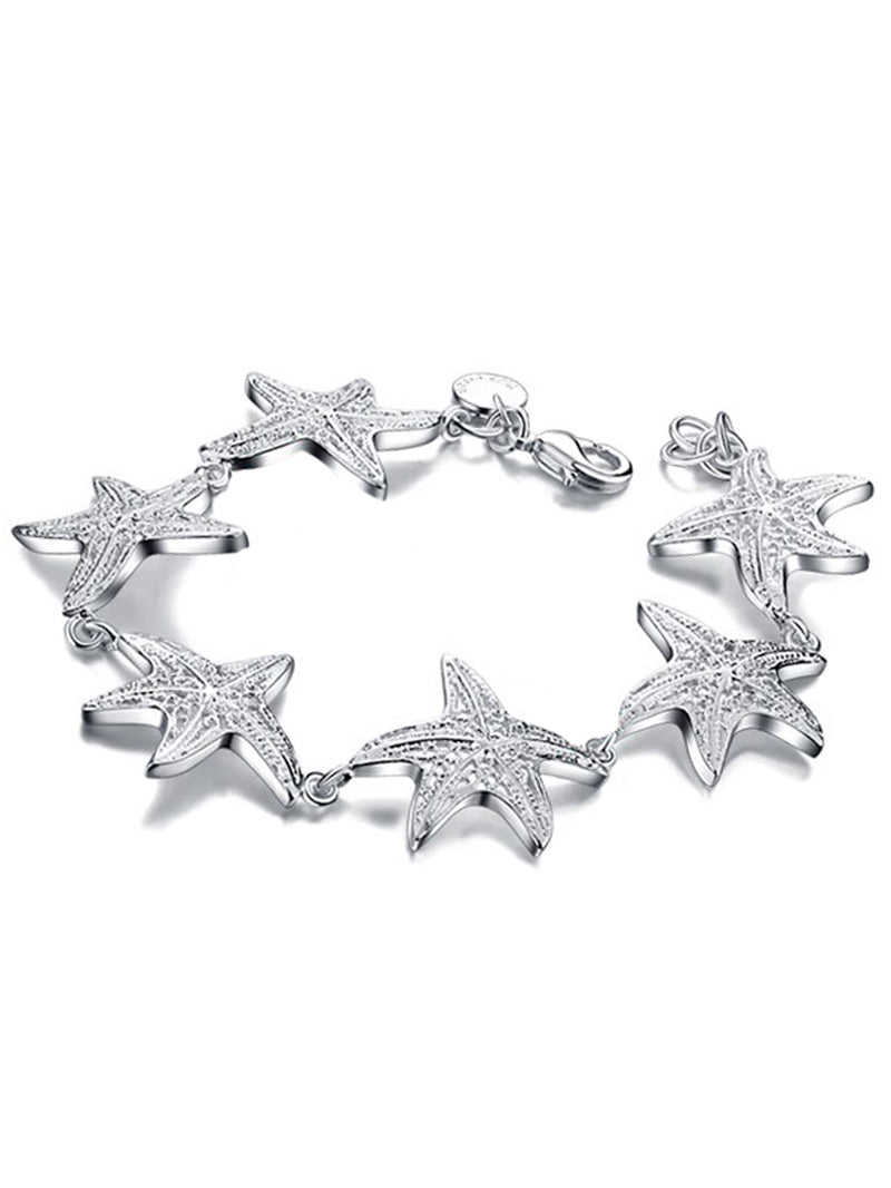 Sterling Silver Plated Starfish Link Chain Bracelet