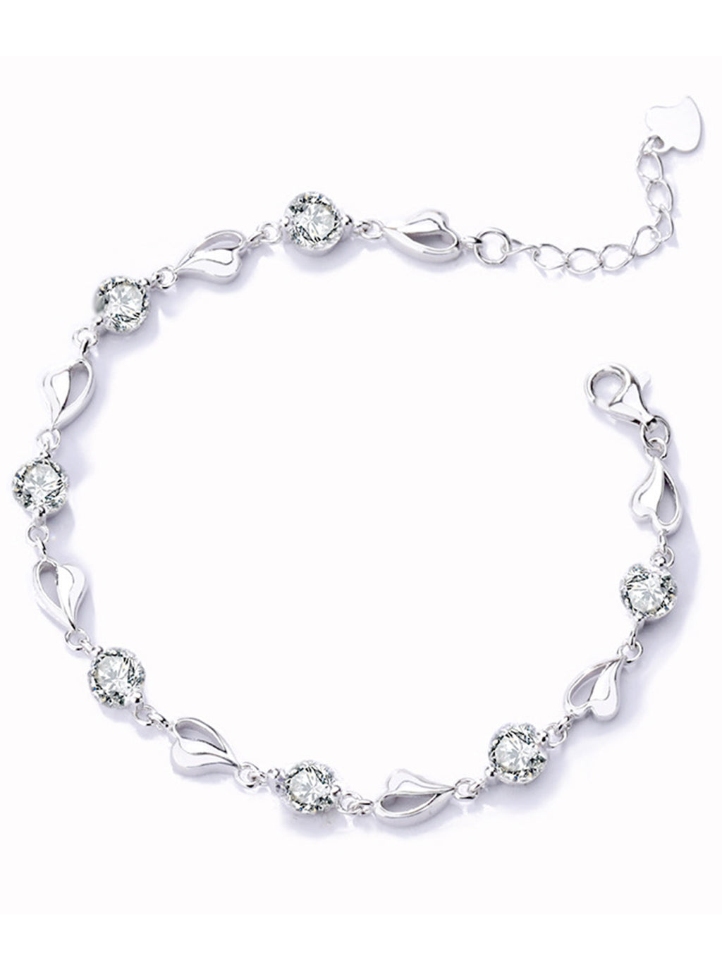 Sterling Silver Plated Zircon Heart Link Bracelet