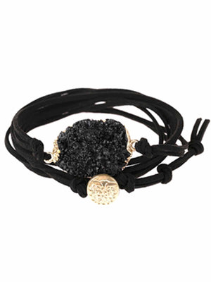Womens Black Druzy Charm Bracelet
