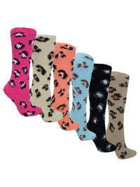 Colorful 6-Pack Leopard Print Knee High Fuzzy Socks