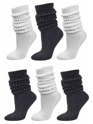 Black & White All Cotton 6-Pack Extra Heavy Super Slouch Socks
