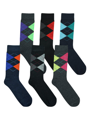 Mens 6-Pack Cotton Blend Argyle Dress Socks