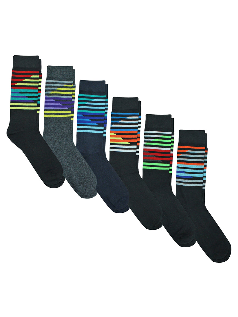 Mens 6 Pack Geometric Striped Dress Socks