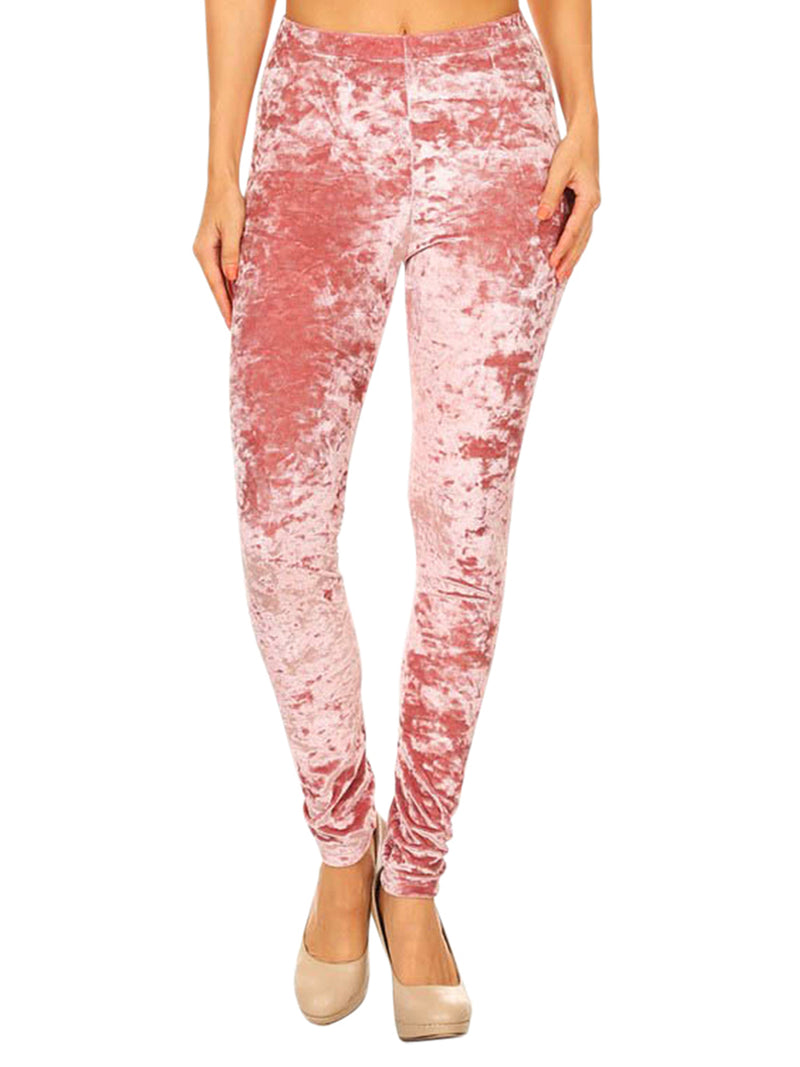 Rose Pink Crushed Velvet Velour Womens Leggings