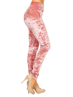 Rose Pink Crushed Velvet Velour Womens Leggings