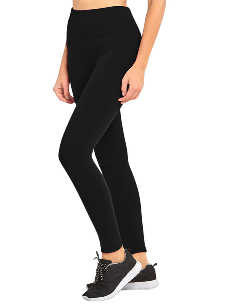 Black Wide Band Fleece Lined Winter Womens Leggings