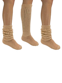 Nude Beige All Cotton 3 Pack Heavy Slouch Socks