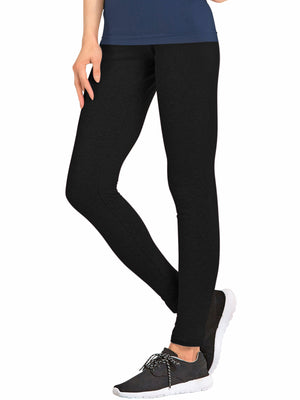 Womens Basic Black Full Length Cotton Leggings