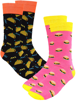 Tacos & Hamburgers 2 Pack Mens Dress Crew Socks