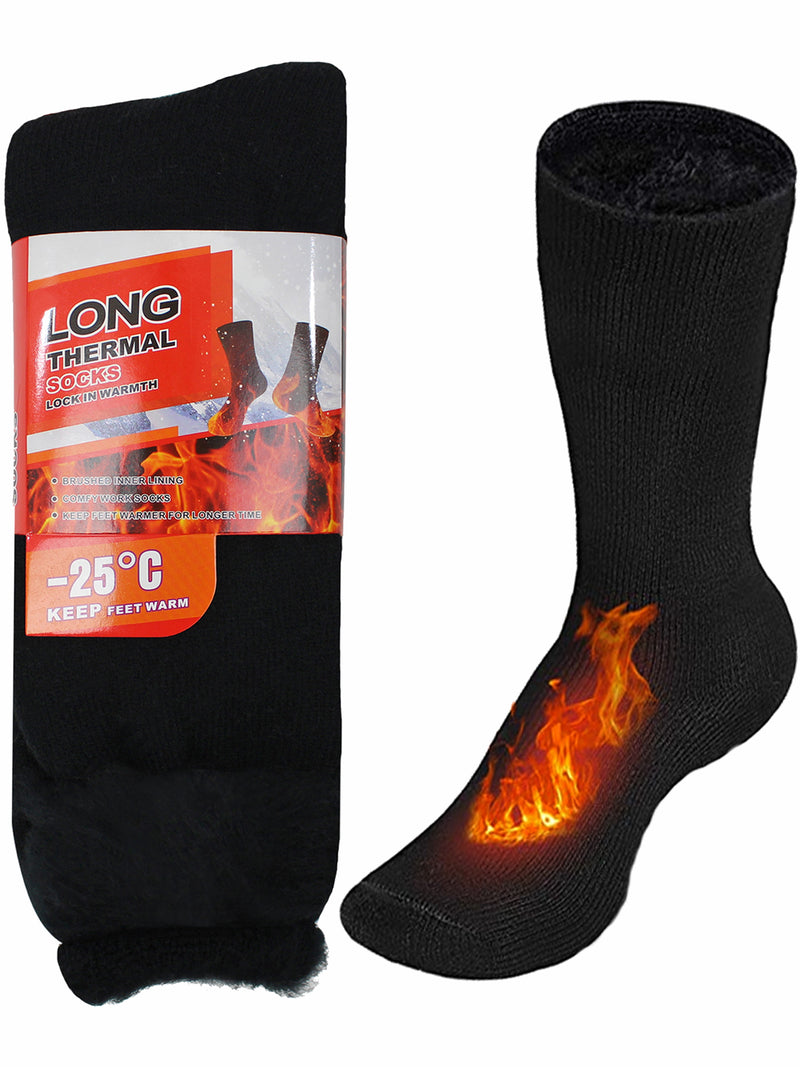 Black Extra Long 2 Pack Thermal Mens Socks