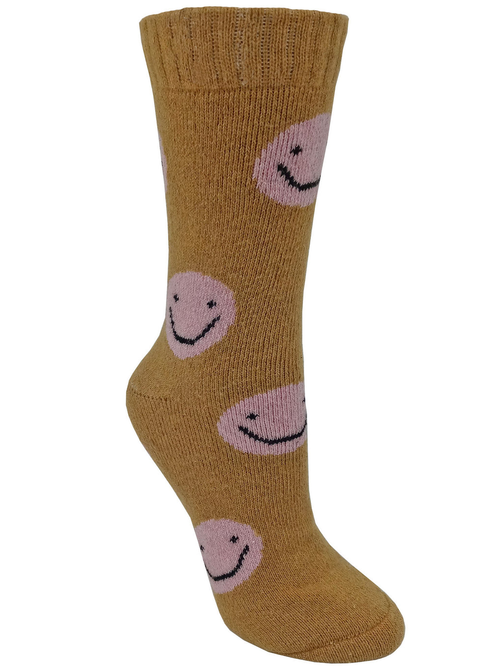 Womens 4-Pack Smiley Face Print Lambs Wool Crew Socks
