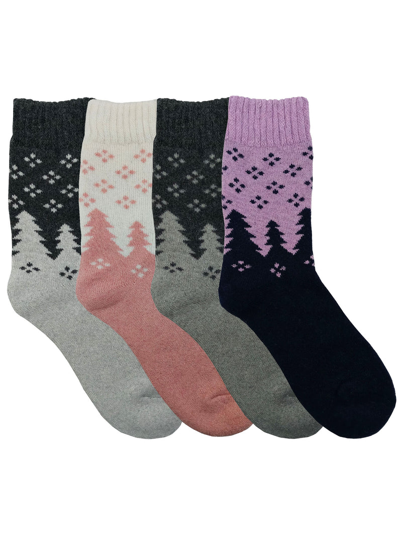Womens 4-Pack Colorful Treeline Print Lambs Wool Winter Socks