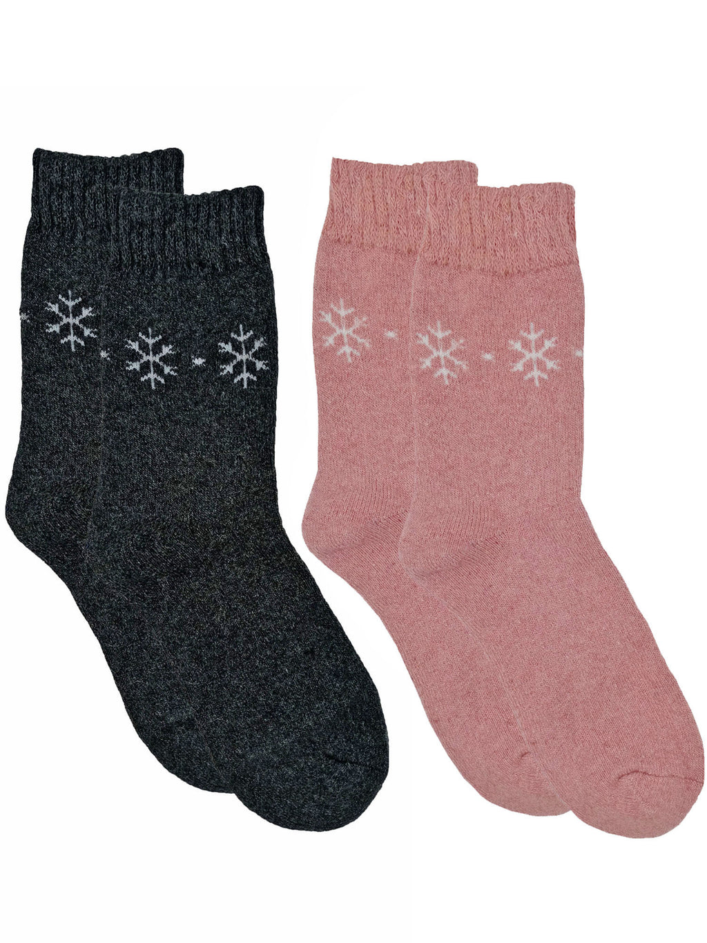 Pink & Black Womens Simple Snowflake Print 2-Pack Lambs Wool Socks