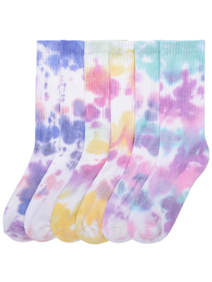 Ladies Colorful Tie-Dye Print Super Soft 3-Pack Crew Socks