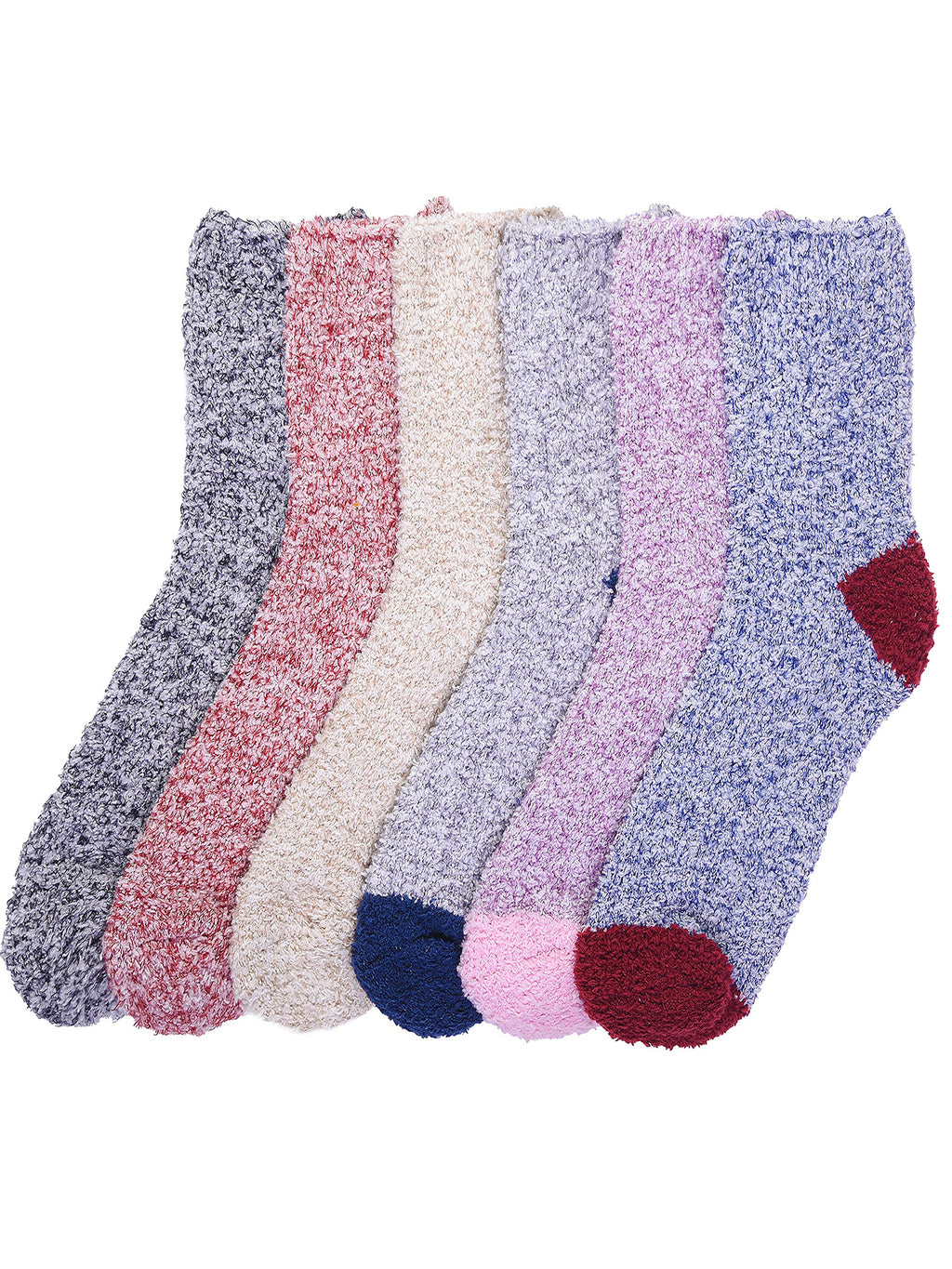 Ladies Two-Tone Colorful Marled Knit 6-Pack Fuzzy Socks