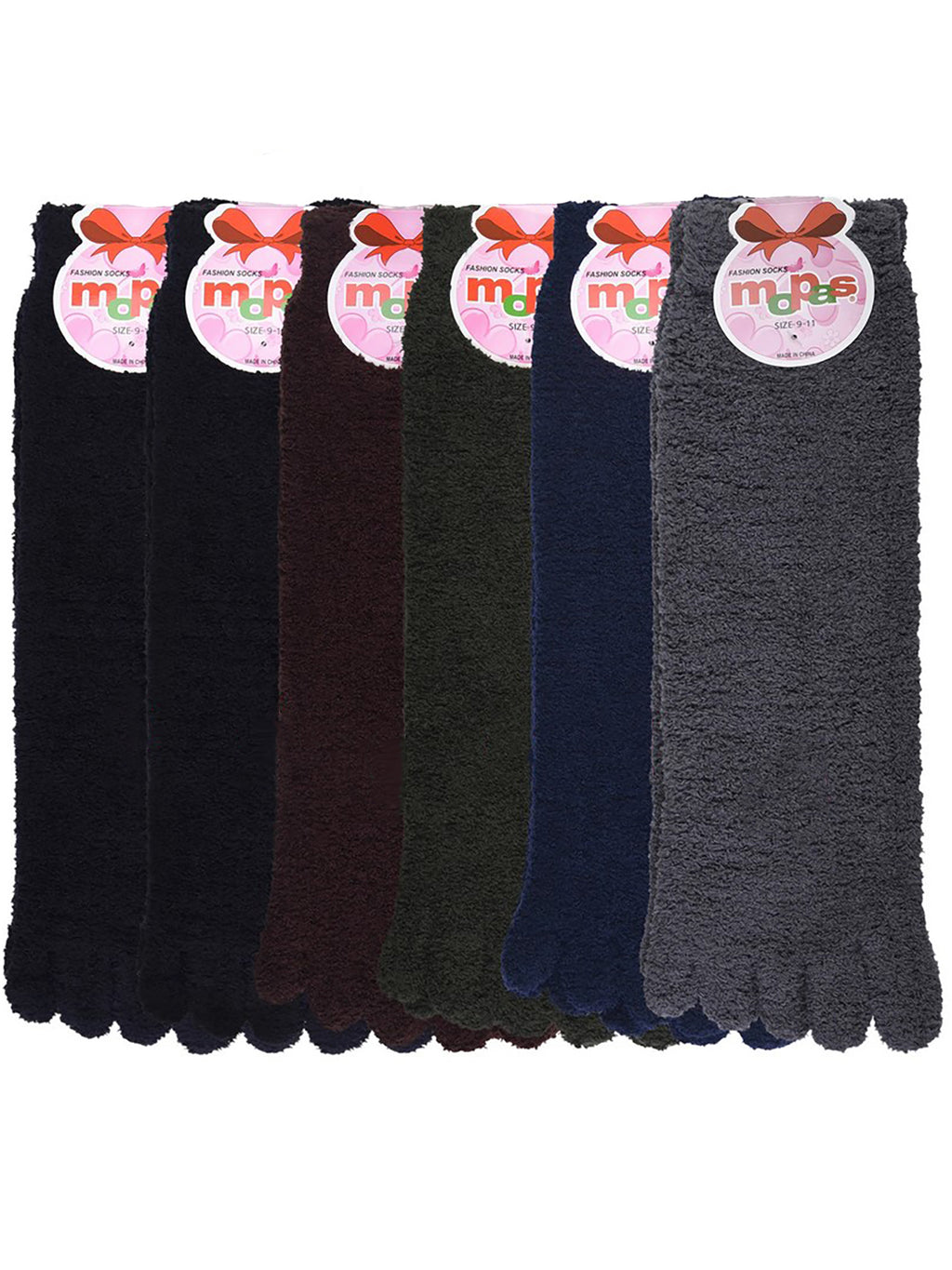 Ladies Dark Colors 6-Pack Fuzzy Knit Plush Toe Socks