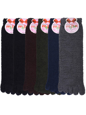 Ladies Dark Colors 6-Pack Fuzzy Knit Plush Toe Socks