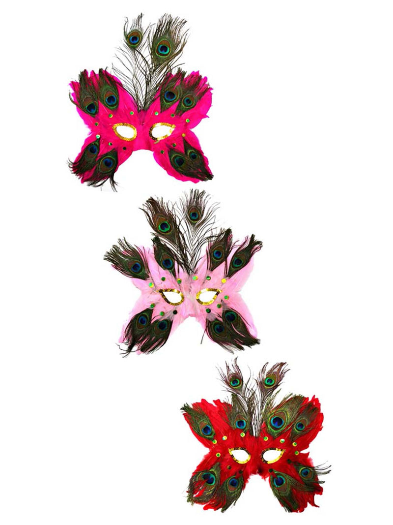 Multicolor 3-Pack Of Peacock Masquerade Masks
