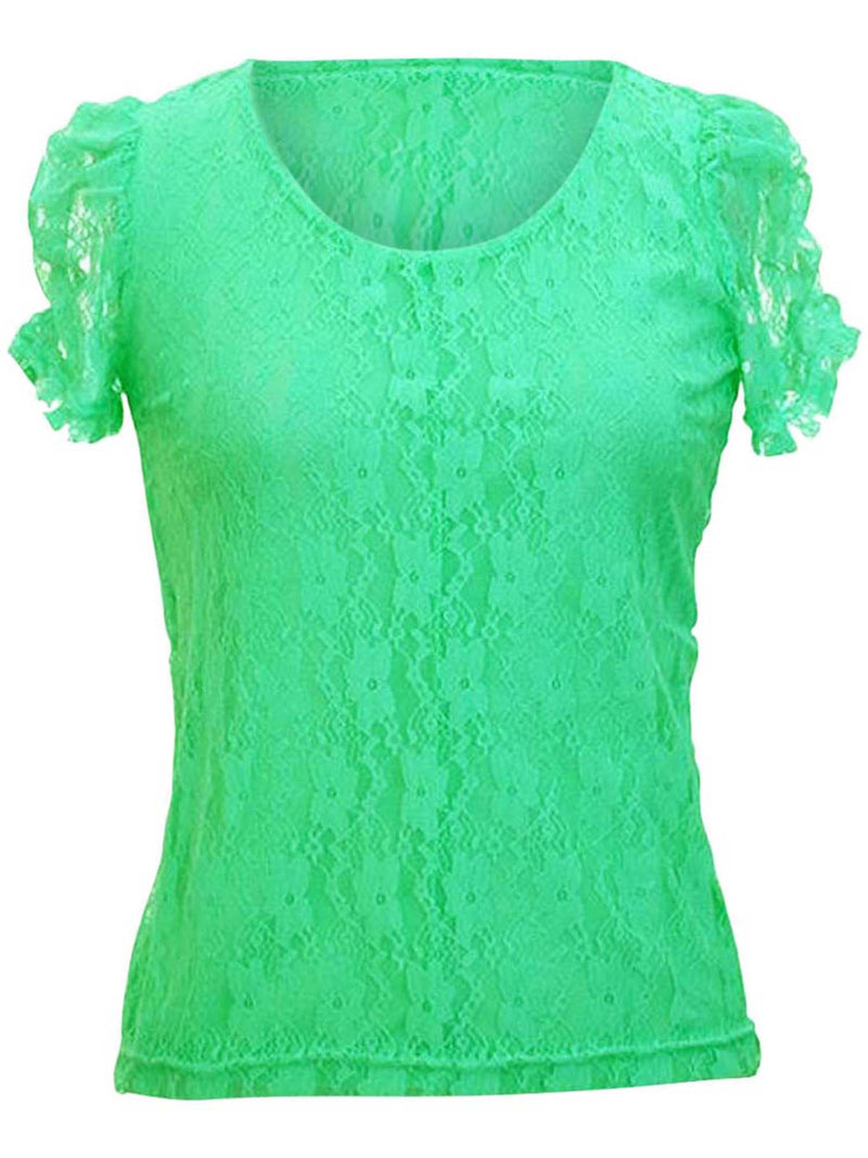 Short Sleeve Lace Blouse With Scoop Neckline