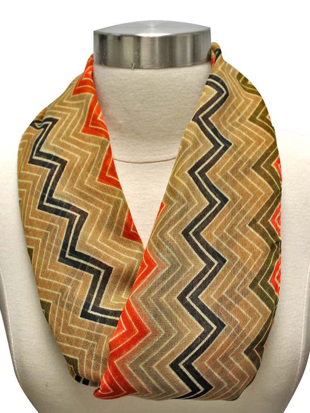 Coral Brown Beige Tribal Print Ring Scarf