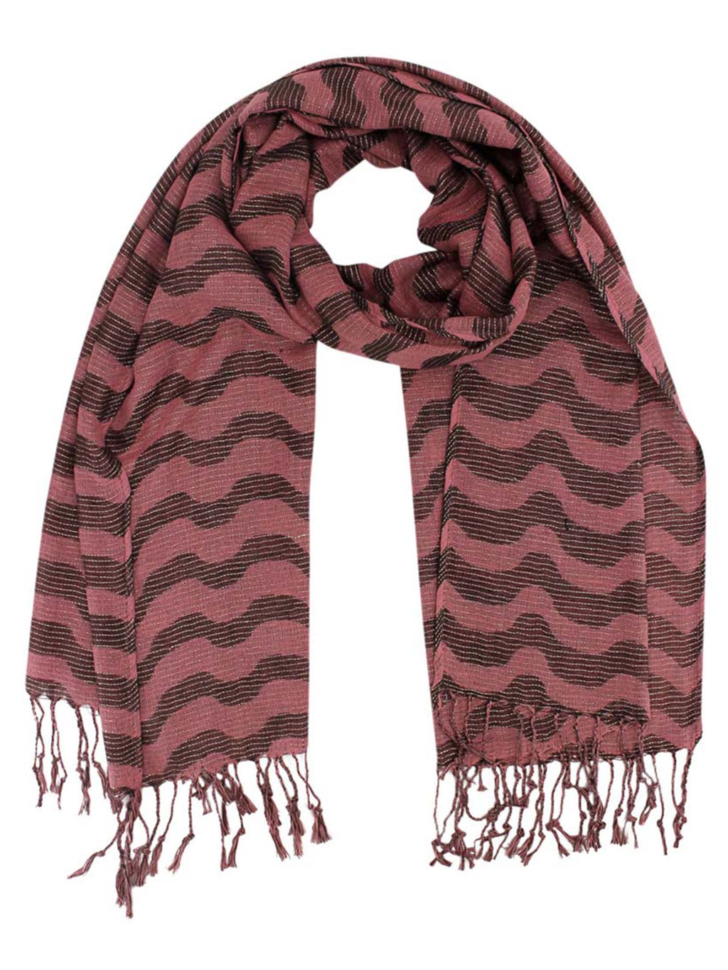 Wavy Metallic Striped Fringed Scarf