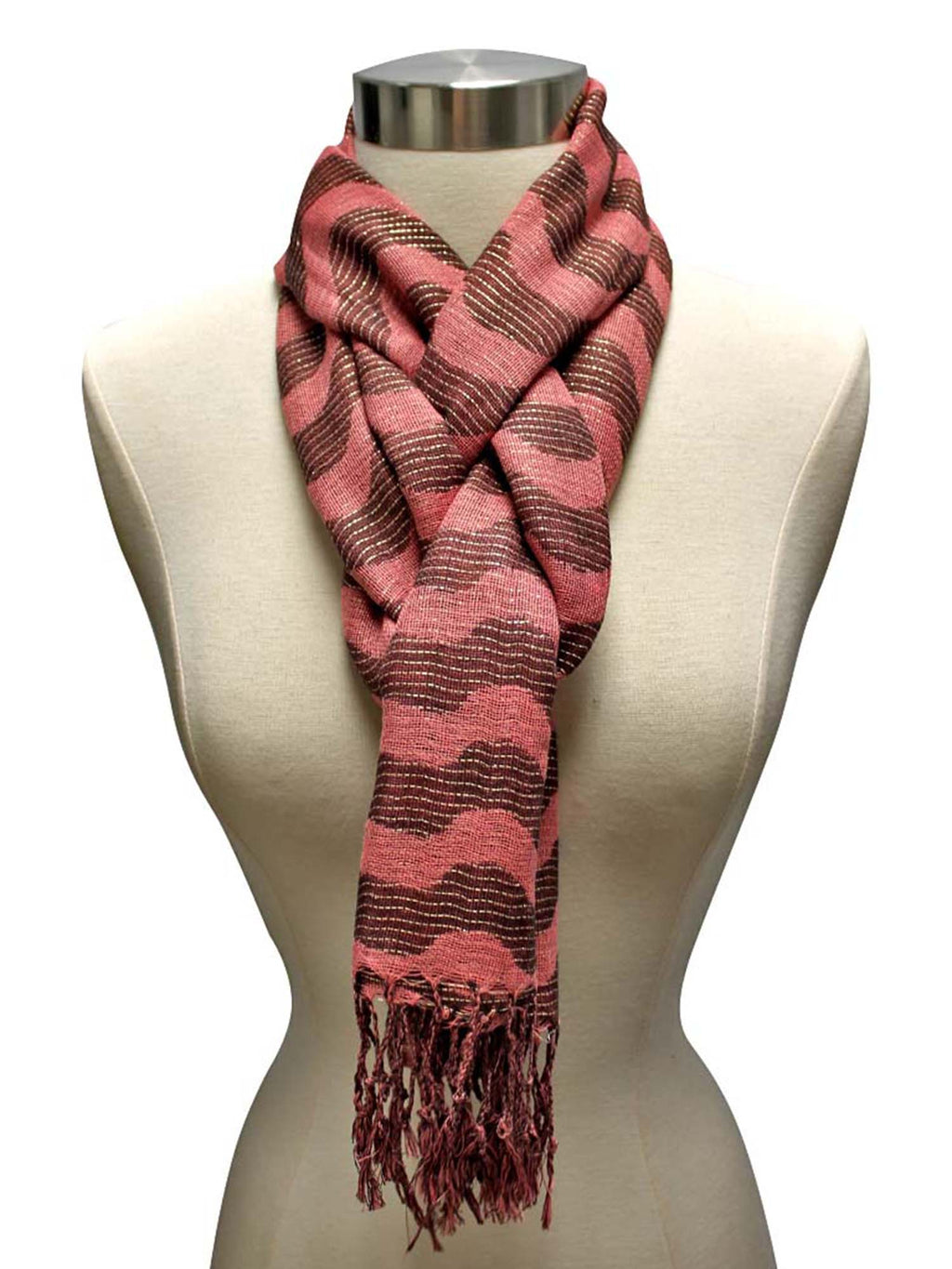 Wavy Metallic Striped Fringed Scarf