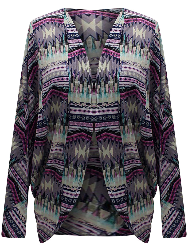 Draped Front Multicolor Bat Sleeve Shrug Jacket