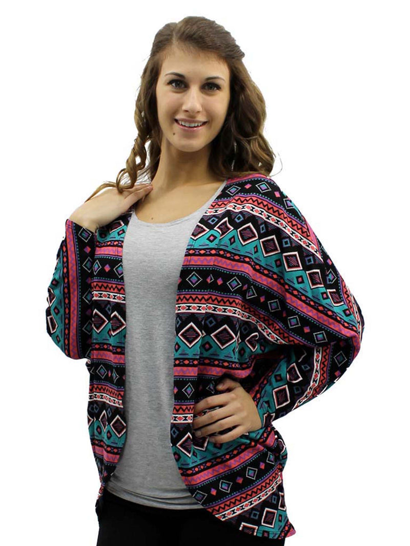 Draped Front Multicolor Bat Sleeve Shrug Jacket