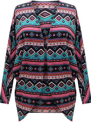 Draped Front Multicolor Bat Sleeve Shrug Jacket