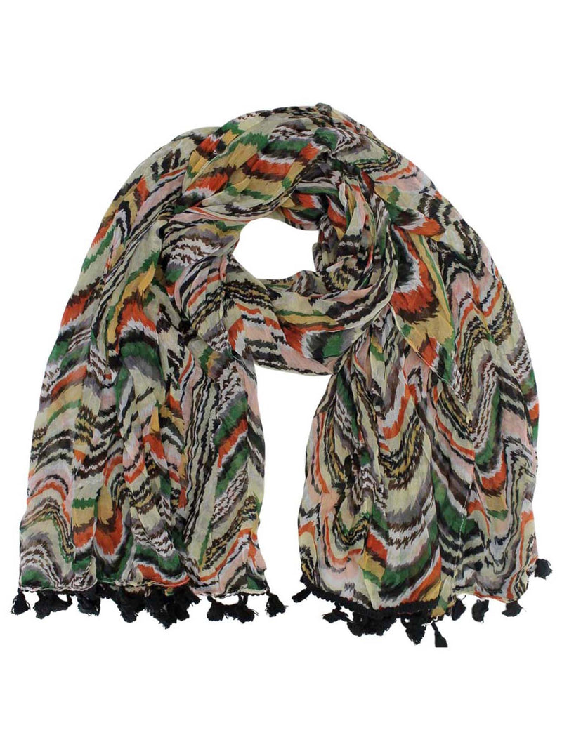 Multicolor Retro Print Striped Scarf