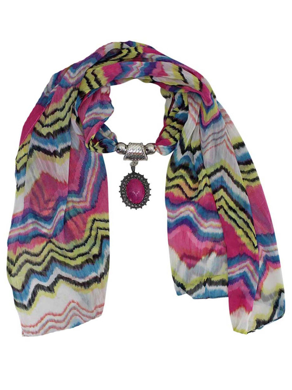 Striped Jewelry Scarf With Medallion