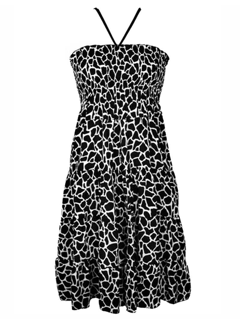 Wild Print Halter Sundress With Smocked Bust