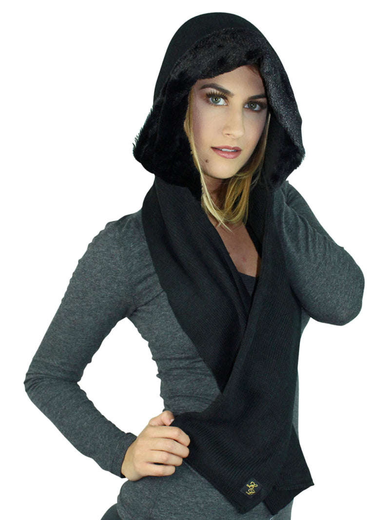 Faux Fur Winter Knit Hood Scarf Cowl