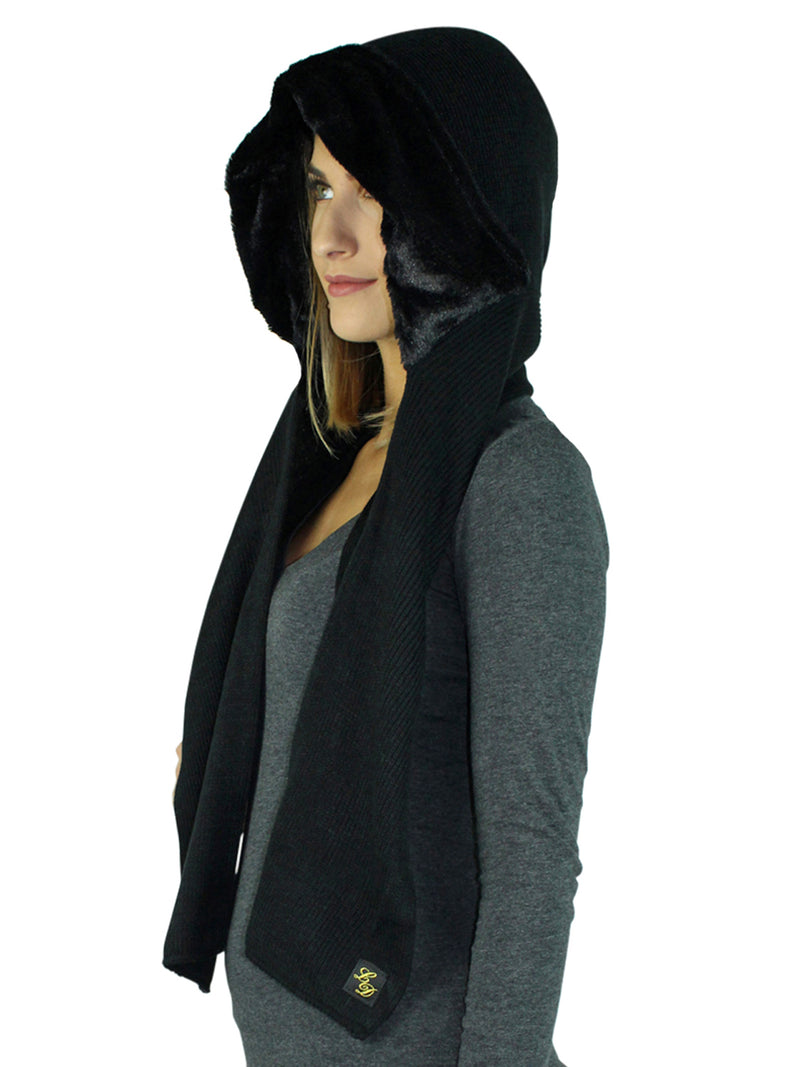 Faux Fur Winter Knit Hood Scarf Cowl