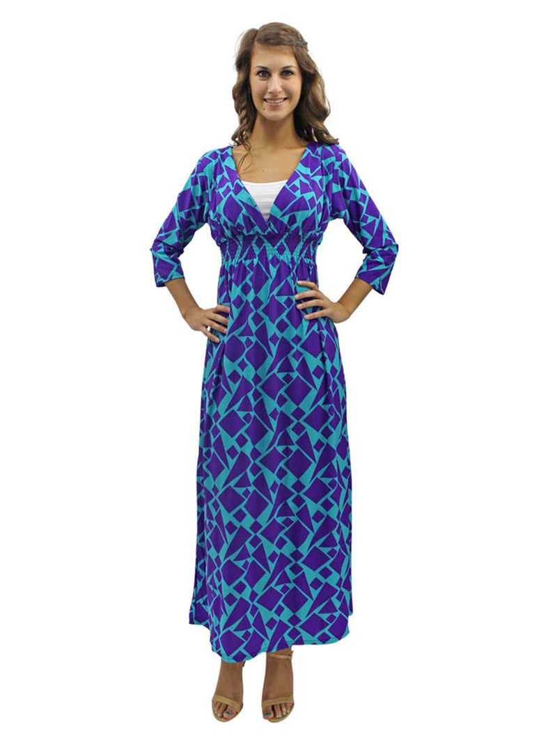 Patterned Empire Waist Long Sleeve Maxi Dress