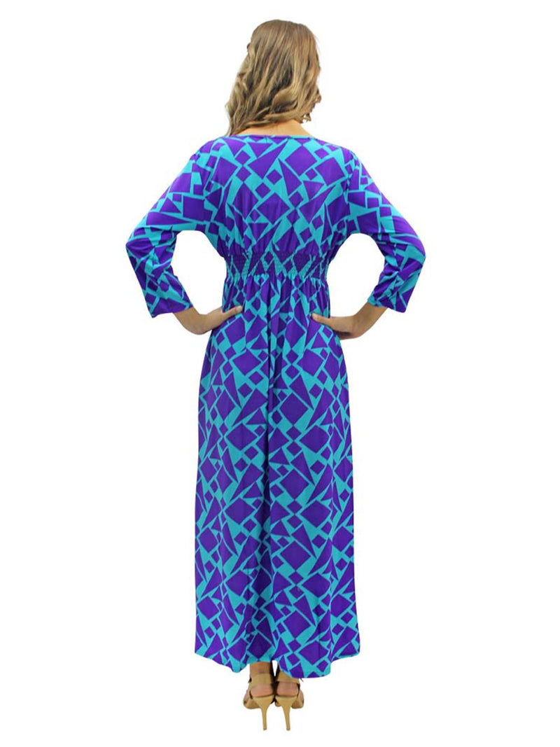 Patterned Empire Waist Long Sleeve Maxi Dress