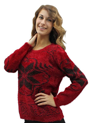 Snowflake Pattern Fuzzy Eyelash Knit Sweater