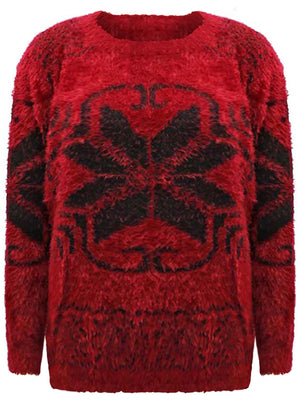 Snowflake Pattern Fuzzy Eyelash Knit Sweater
