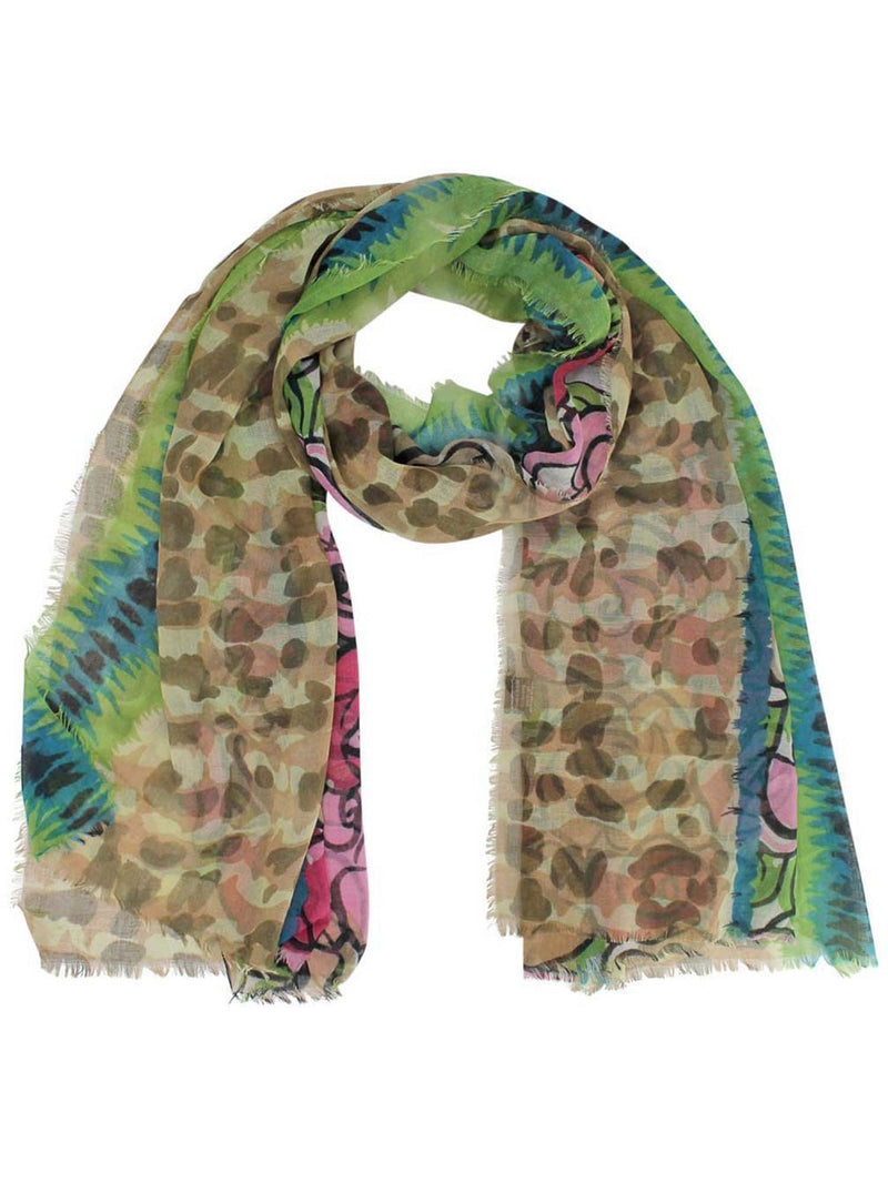 Sheer Multicolor Rose Print Scarf Shawl