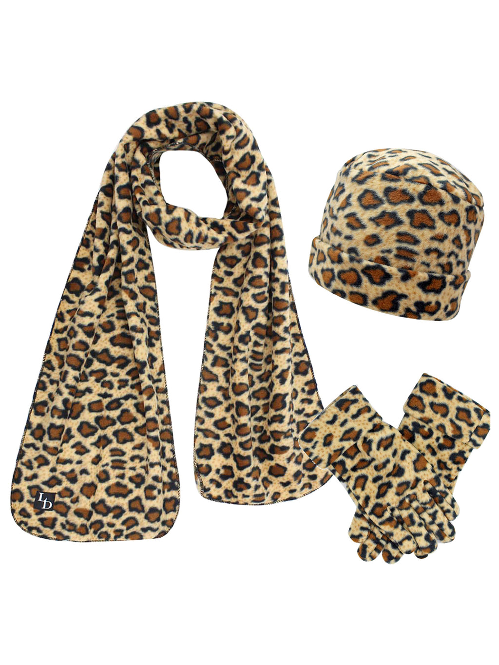 Animal Print Fleece Hat Scarf & Matching Glove Set