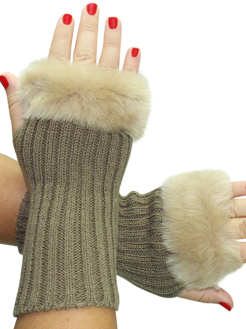 Knit Arm Warmer Gloves With Fur Trim