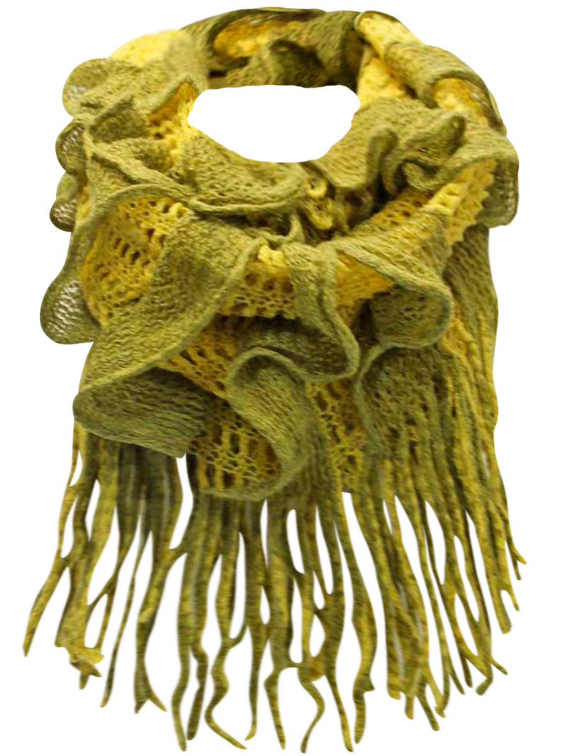 Two-Tone Long Fringed Infinity Scarf